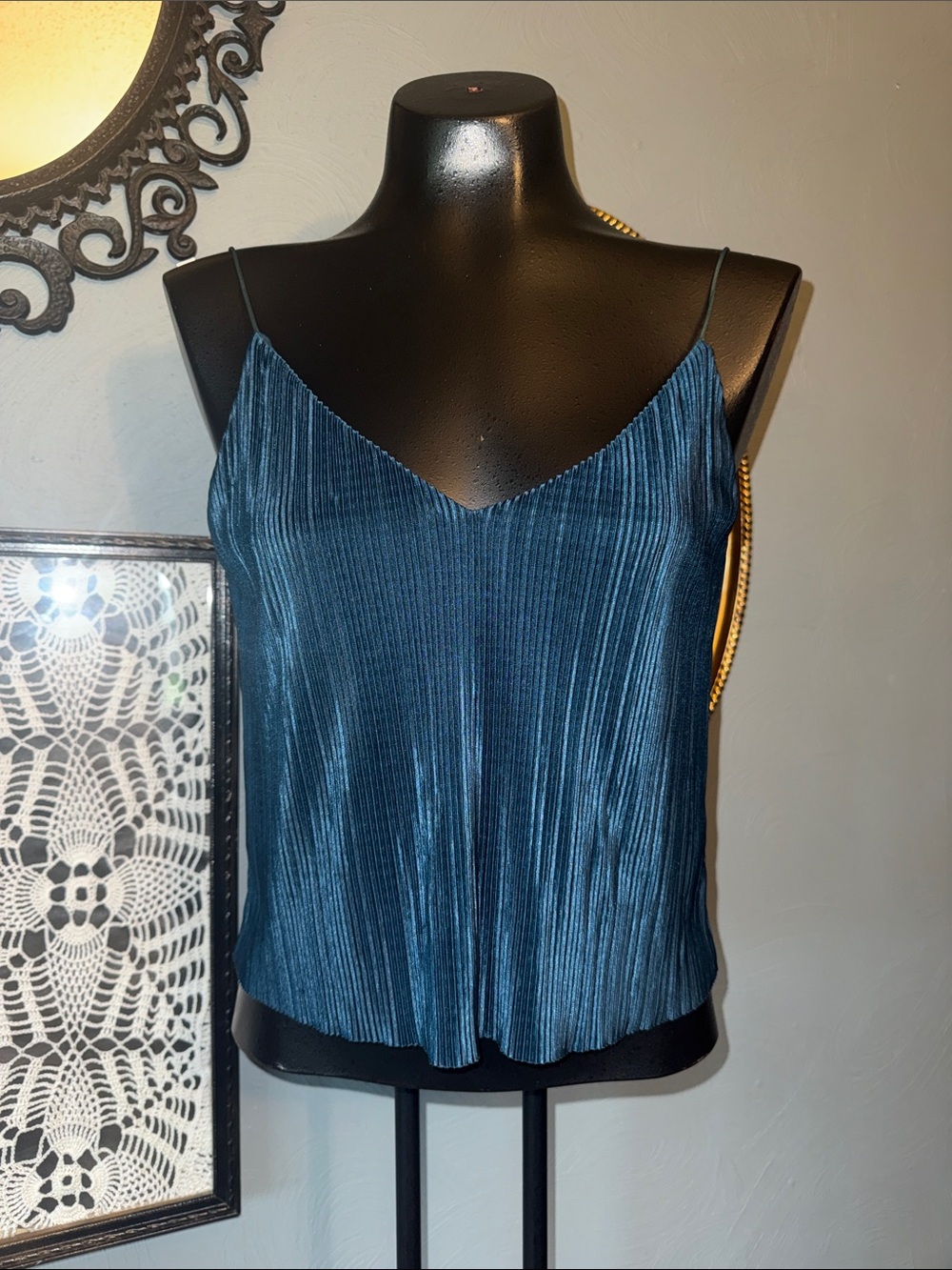 silence + noise urban outfitters Teal Pleated V-Neck Cami